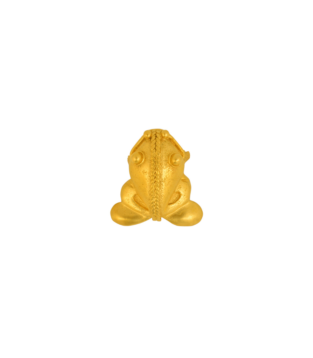 Patu gold frog pendant and brooch by Cano Jewelry