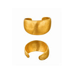 Two textured gold cuff bracelets shown on a plain white background, one above the other.