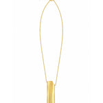 A gold pendant necklace featuring a vertical rectangular bar pendant on a delicate gold chain, shown against a plain white background.