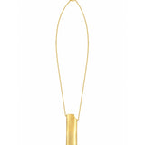 A gold pendant necklace featuring a vertical rectangular bar pendant on a delicate gold chain, shown against a plain white background.